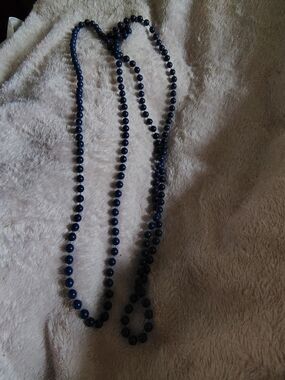 📿Vintage Navy Blue Long Beaded Strand Necklace 27”📿